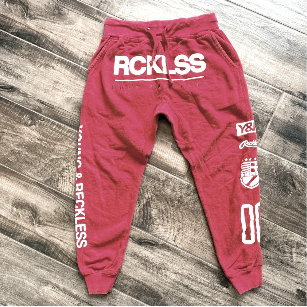 Young & Reckless Mens OG Graphic Logo Jogger Sweatpants, Red, M